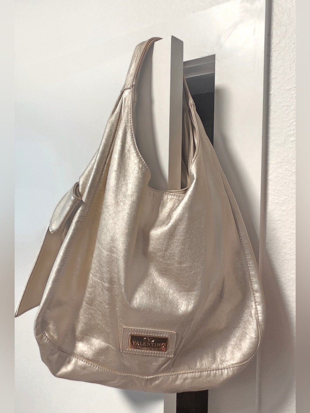 Valentino Gold Leather Hobo  Shoulder Bag - Women's Tote